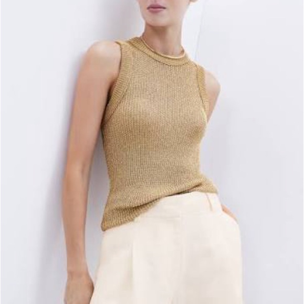 Topshop Sleeveless Gold Knit Top